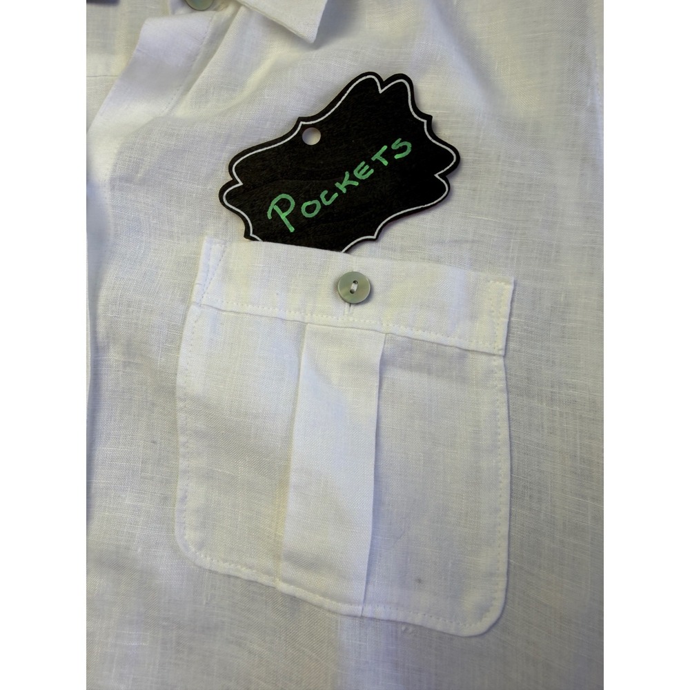 Chicos No Iron 100% Linen Shirt 1 M White 3/4 Sleeve Button Down Tunic Blouse - Picture 8 of 14